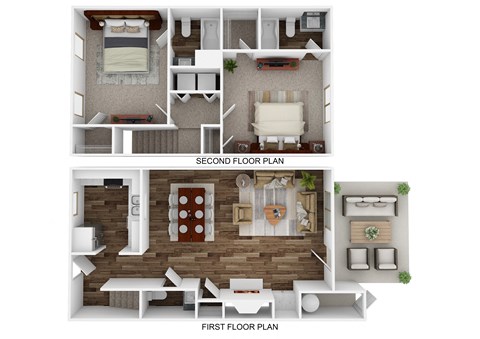 Floor plan for 2 beds, 2.5 baths, 1027 sqft